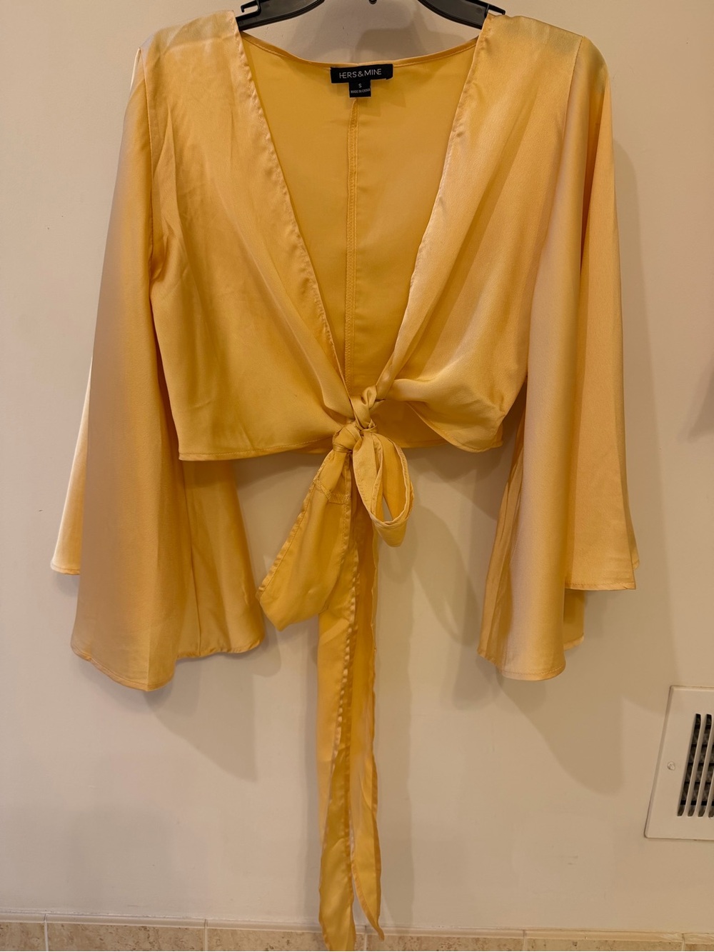 Yellow Satin Tie-Front Wrap Top